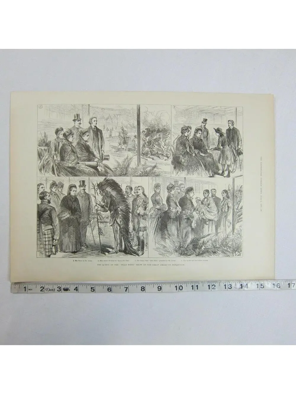 Antique 1887 Print Queen Wild West Show Great American Exhibition Indian Chief